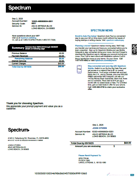 download download USA Spectrum utility bill template in Word and PDF formats, version 3 PDF template PDF template